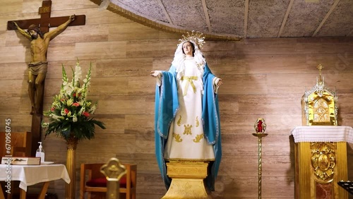 Upward Journey to Wide Shot of Our Lady of Sorrows and Crucified Jesus Christ photo