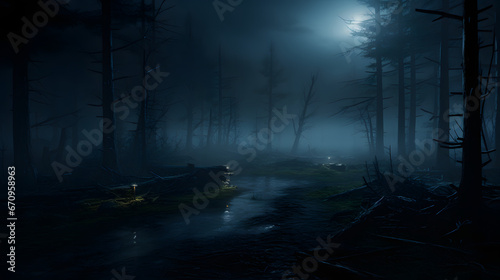 dark forest in the fog