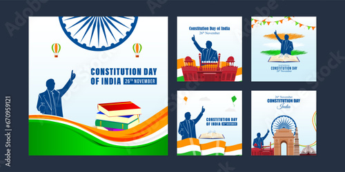 Vector illustration of Constitution Day of India social media feed set template photo