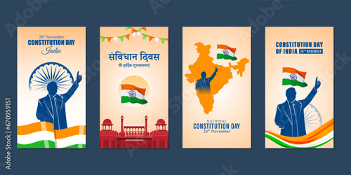 Vector illustration of Constitution Day of India social media feed set template