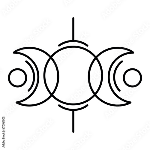 Triple moon with lotus flower magic symbol Line logo icon emblem design.Mystical occult sign with lotus with abstract geometric lines and shapes.Vector illustration