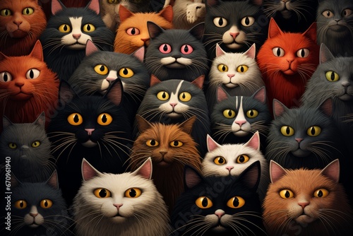 Funny cute wallpaper illustration with lots of cats. Banner design for pet shop
