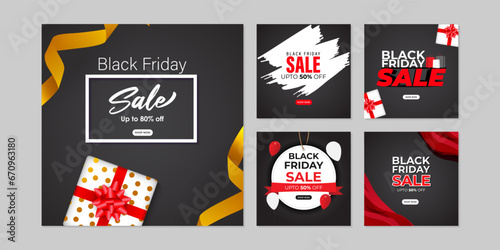 Vector illustration of Black Friday Sale social media feed set template