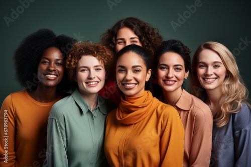 cheerful young multiethnic women. Girlfriends smiling at the camera, posing together. Diversity, beauty, friendship concept. Isolated on gray background