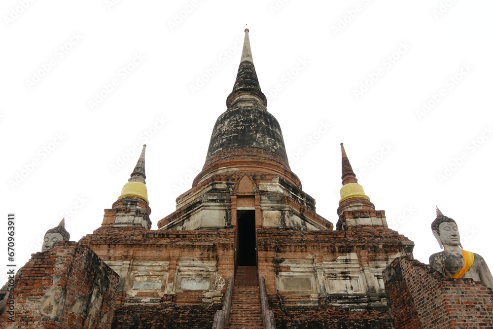 Naklejka premium Pagoda at Wat Yai Chaimongkol at Ayutthaya in Thailand,UNESCO world heritage site