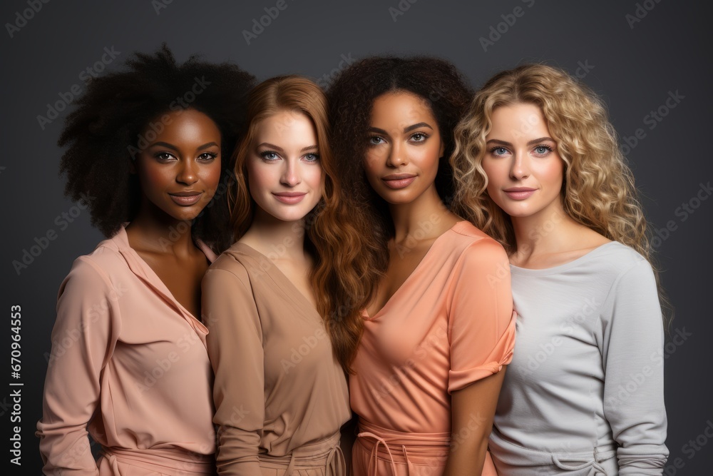 cheerful young multiethnic women. Girlfriends smiling at the camera, posing together. cheerful young multiethnic women. Girlfriends smiling at the camera, posing together.