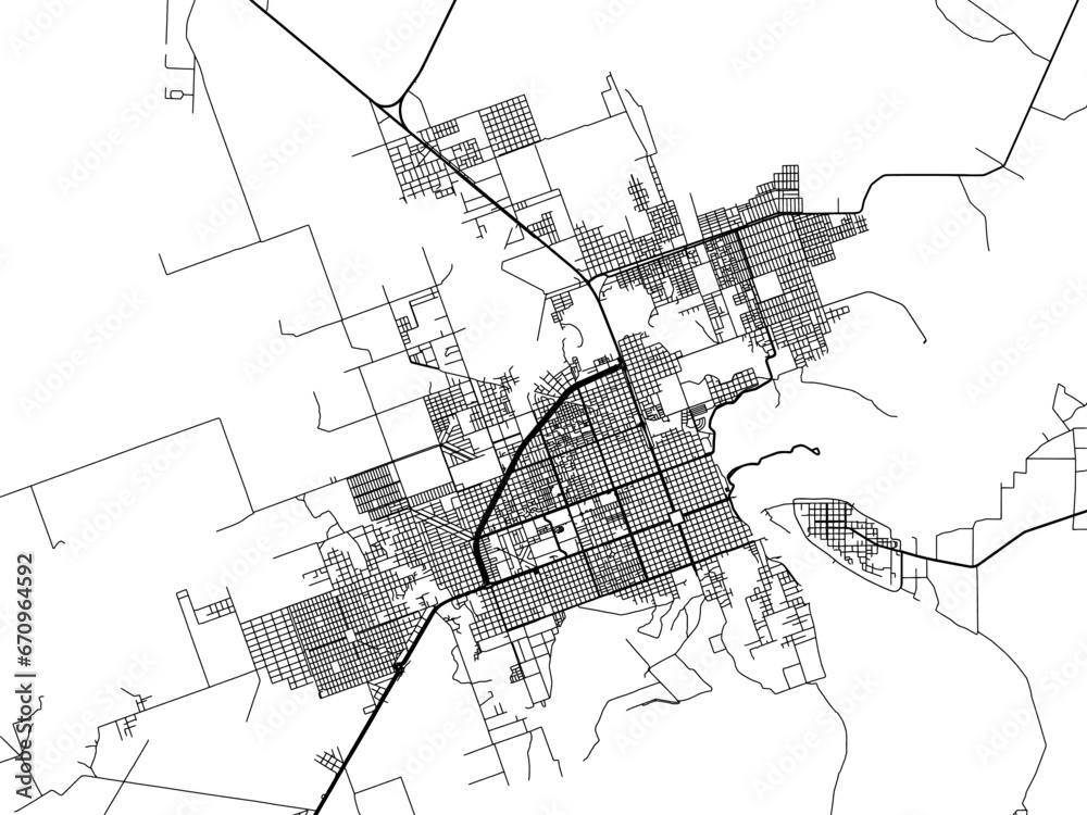 Naklejka premium Vector road map of the city of Formosa in Argentina with black roads on a white background.