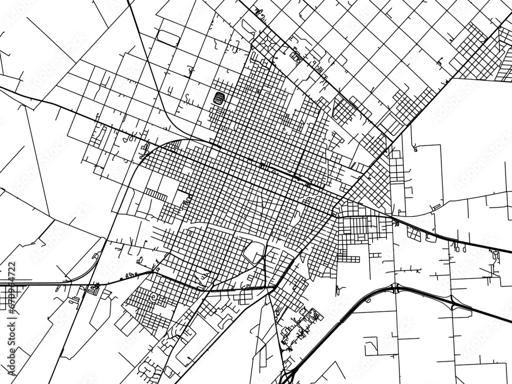 Vector road map of the city of  Pergamino in Argentina with black roads on a white background.