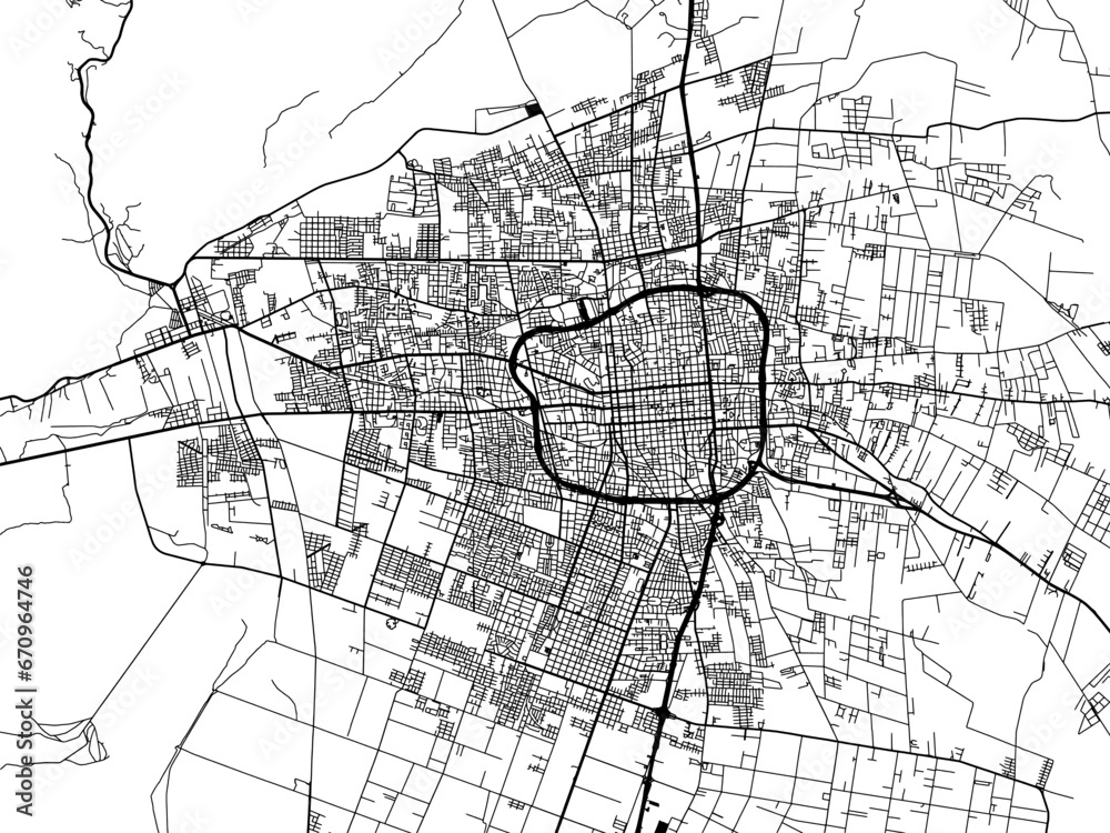 Naklejka premium Vector road map of the city of San Juan in Argentina with black roads on a white background.