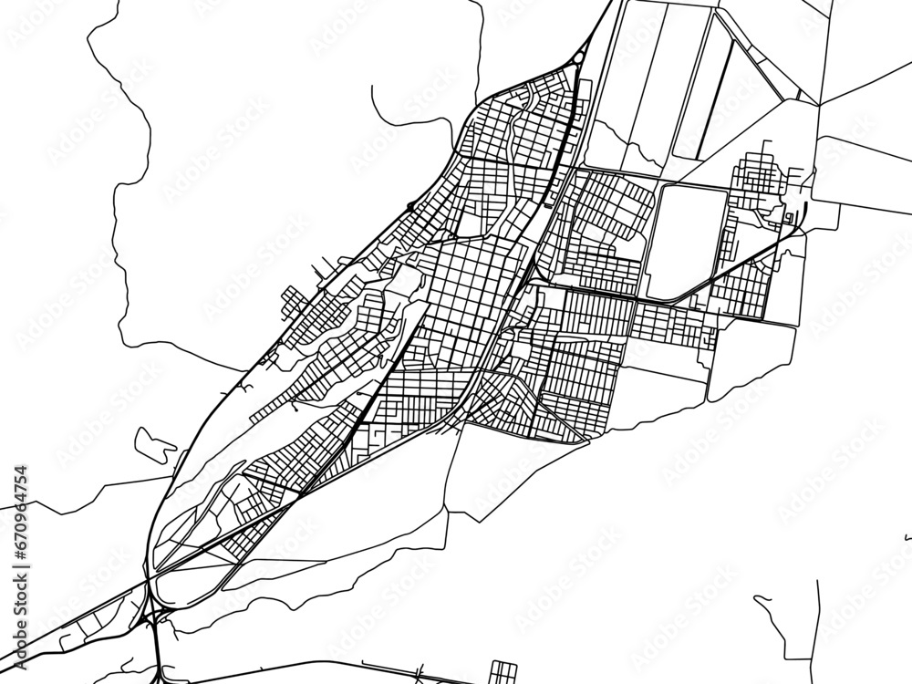 Naklejka premium Vector road map of the city of San Pedro de Jujuy in Argentina with black roads on a white background.