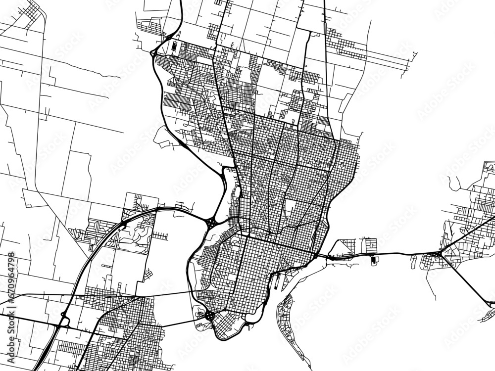 Fototapeta premium Vector road map of the city of Santa Fe in Argentina with black roads on a white background.