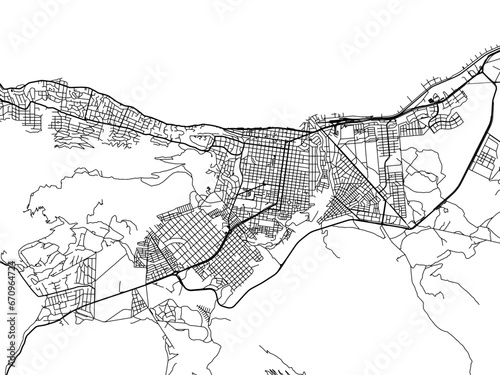Vector road map of the city of  San Carlos de Bariloche in Argentina with black roads on a white background.