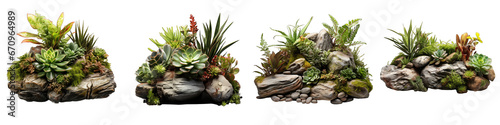 outdoor natural stones rocks with plants Hyperrealistic Highly Detailed Isolated On Transparent Background Png File