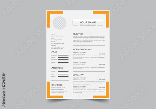 Clean Modern trendy Resume and Cover Letter Layout Vector Template for Business Job Applications, Minimalist resume cv template, Resume design template, cv design, curriculum vitae in illustrator photo