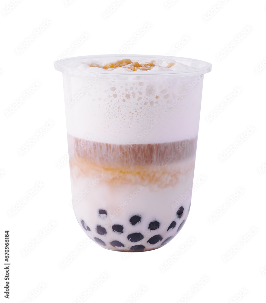 Iced Thai Milk Tea with Bubbles in Plastic Cup