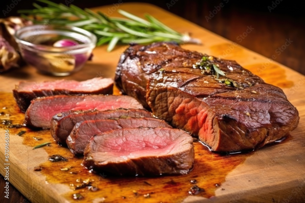 lamb sirloin steak well-rubbed with garlic and rosemary