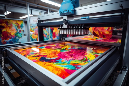 Wallpaper Mural Serigraphy silk screen print process at clothes factory frame squeegee and carousel Torontodigital.ca