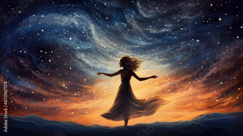 impressionist inspired artwork of a dancing woman at night