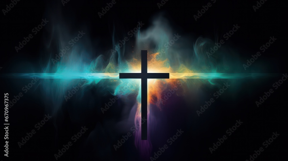 Naklejka premium Cross with Foggy Neon Effect