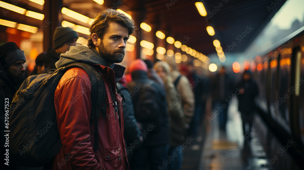 Obraz premium Crowd people at subway platform.