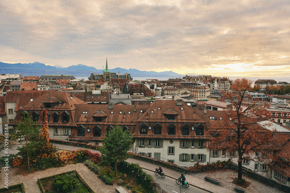 Roof top view of Lausanne city, canton of vaud, Switzerland