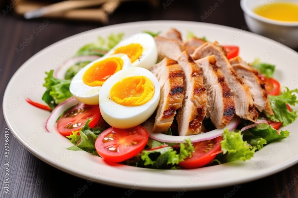 grilled chicken salad with sliced boiled egg grilled chicken salad with sliced boiled egg