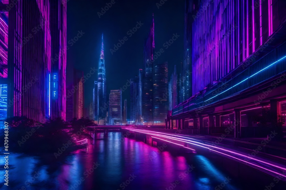 a futuristic cityscape at night