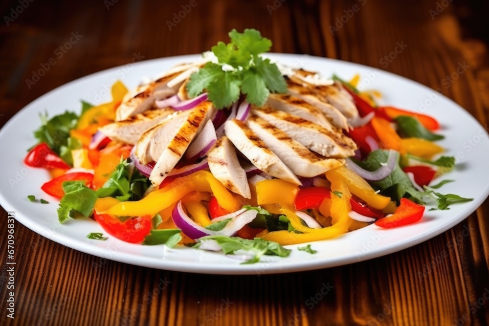 grilled chicken salad with colorful bell peppers and diced onions grilled chicken salad with colorful bell peppers and diced onions