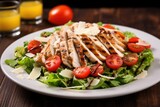 grilled chicken salad with grated cheese on top