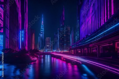 a futuristic cityscape at night