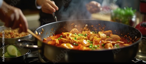 Chef is cooking Kimchi Jjigae home