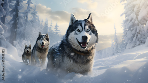 Embark on an epic dog sledding adventure through snow-covered wilderness. This highly detailed banner captures the thrill of winter exploration.