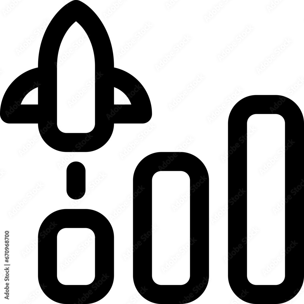 Bar chart with rocket in outline icon. Growth, statistics, productive, startup Bar chart with rocket in outline icon. Growth, statistics, productive, startup