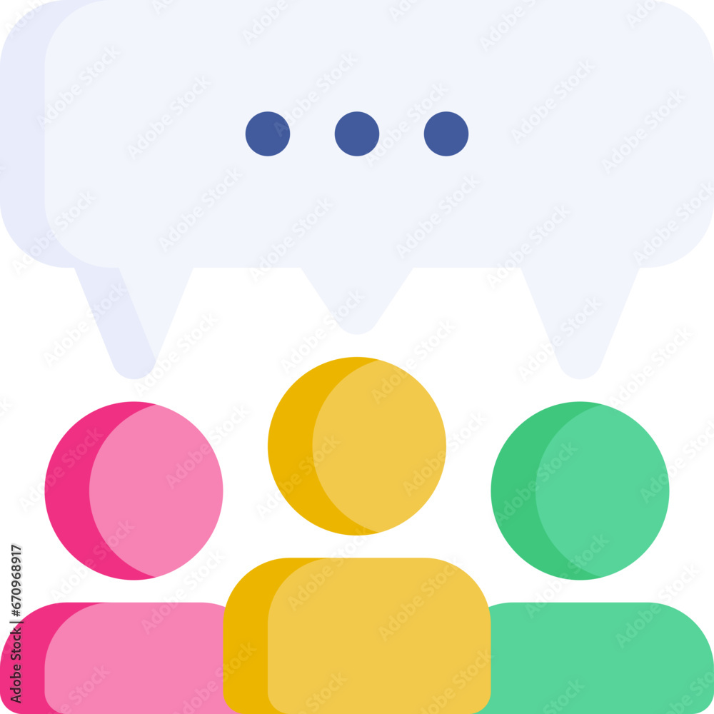 Discuss in flat icon. Teamwork, discussion, conversation, partnership, group