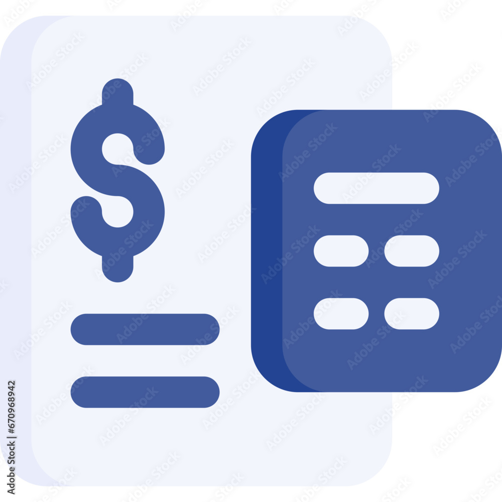 Budgeting in flat icon. Calculator, document, accounting Budgeting in flat icon. Calculator, document, accounting