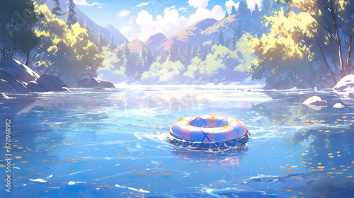 a beautiful peaceful beach inspired  waterplace on earth, anime manga artwork photo