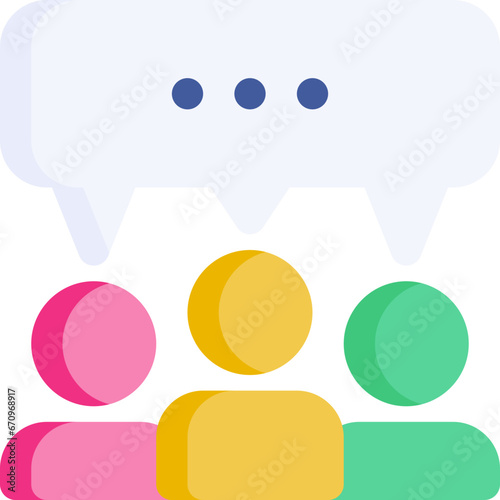 Discuss in flat icon. Teamwork, discussion, conversation, partnership, group