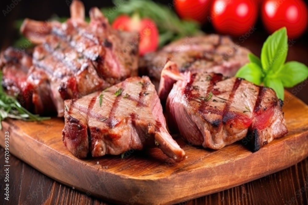 detail shot of grilled lamb chops texture