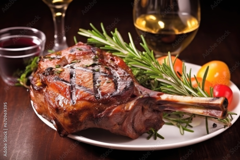 grilled lamb chop covered in rosemary sprigs grilled lamb chop covered in rosemary sprigs