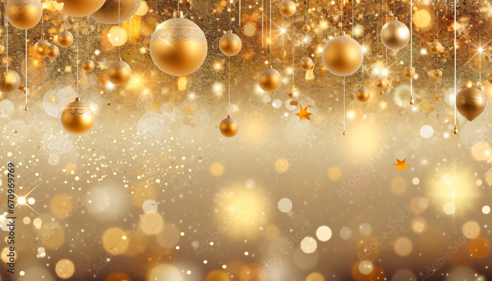 Gold background with lights and Christmas balls Gold background with lights and Christmas balls