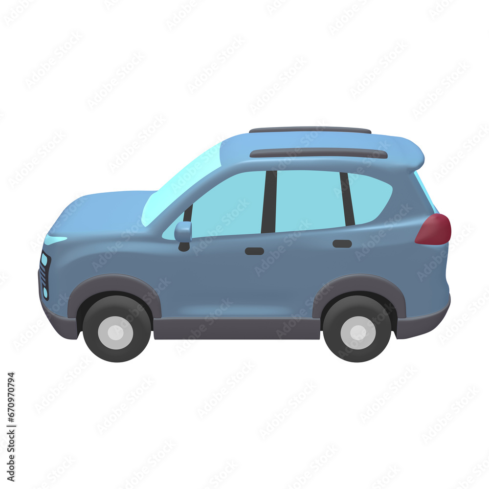 自動車のイラスト素材　デフォルメ　SUV　ブルー（1_9）