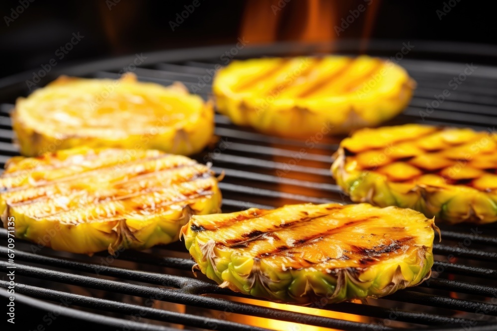 pineapple slices sizzling on an open grill pineapple slices sizzling on an open grill