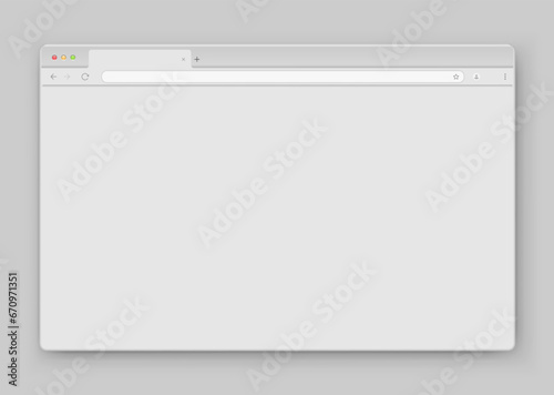 Browser window. Realistic gray empty browser window with toolbar, search bar and shadow on a light background. Vector illustration. © Helga1