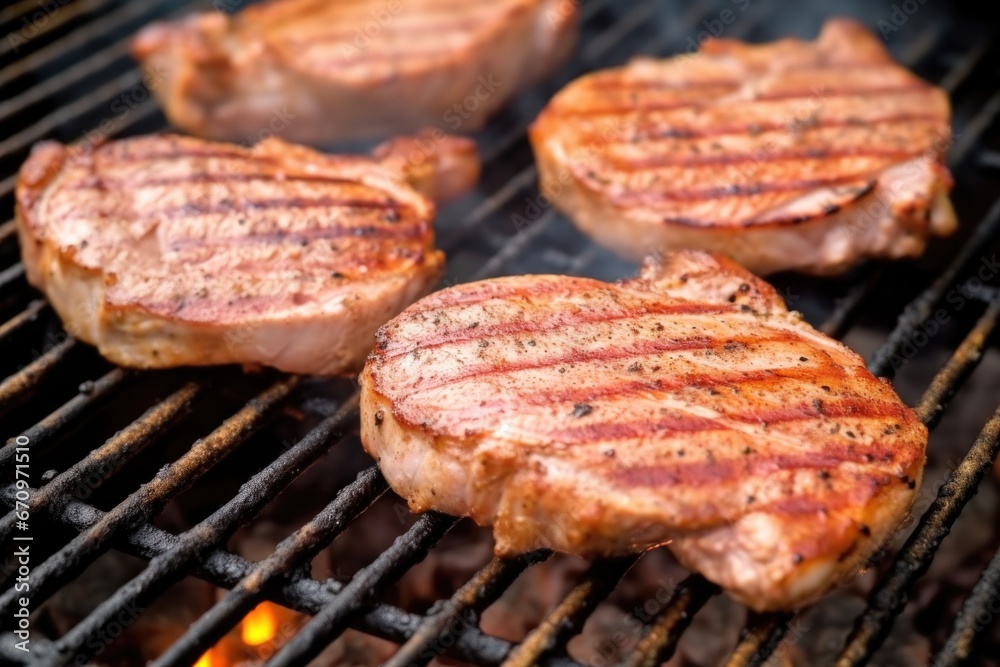 grill marks visible on a pile of grilled pork chops