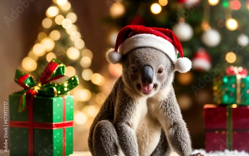 Koala's Christmas Celebration Festive Spirit in the Wild ai generated