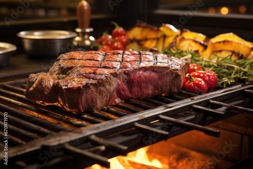 porterhouse steak on a professional restaurant grill top