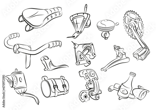 illustration of a BMX bike and bicycle parts