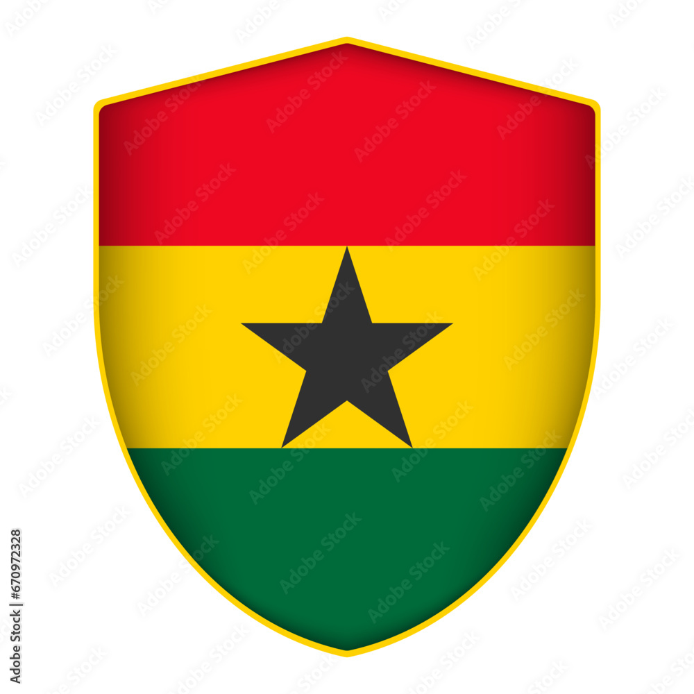 Ghana flag in shield shape. Vector illustration. Ghana flag in shield shape. Vector illustration.
