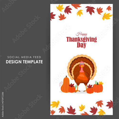 Vector illustration of Happy Thanksgiving social media feed template