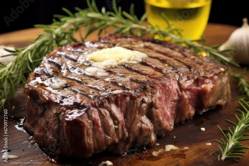 grilled ribeye steak with butter melting on top